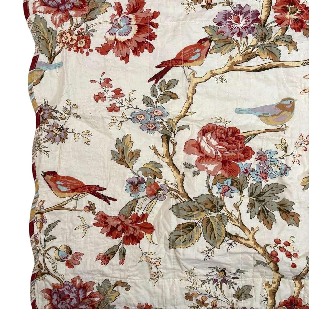 Waverly Charleston Chirp Quilted King Pillow Sham Scalloped Edge Floral - Picture 6 of 9
